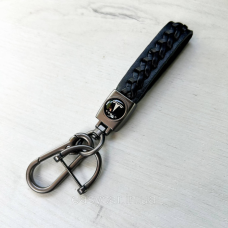 Плетений брелок для ключів авто Tesla Сатин