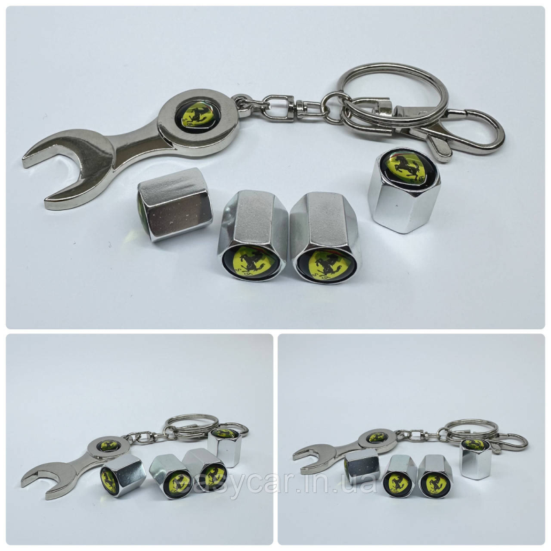 Захисні ковпачки на ніпеля Ferrari + ключик-брелок у подарунок! Колір хром