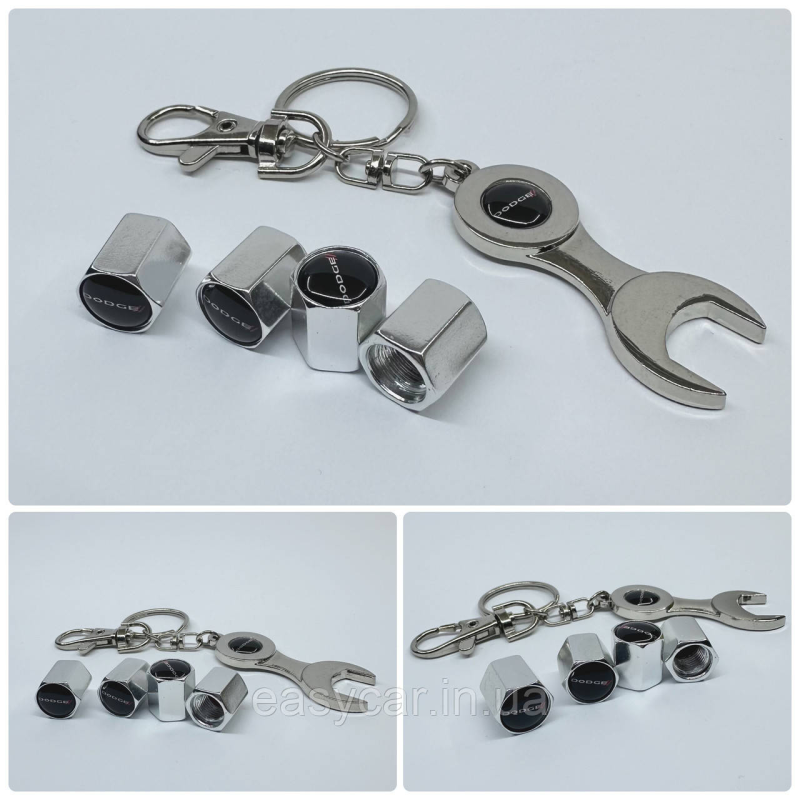Захисні ковпачки на ніпеля Dodge + ключик-брелок у подарунок! Колір хром
