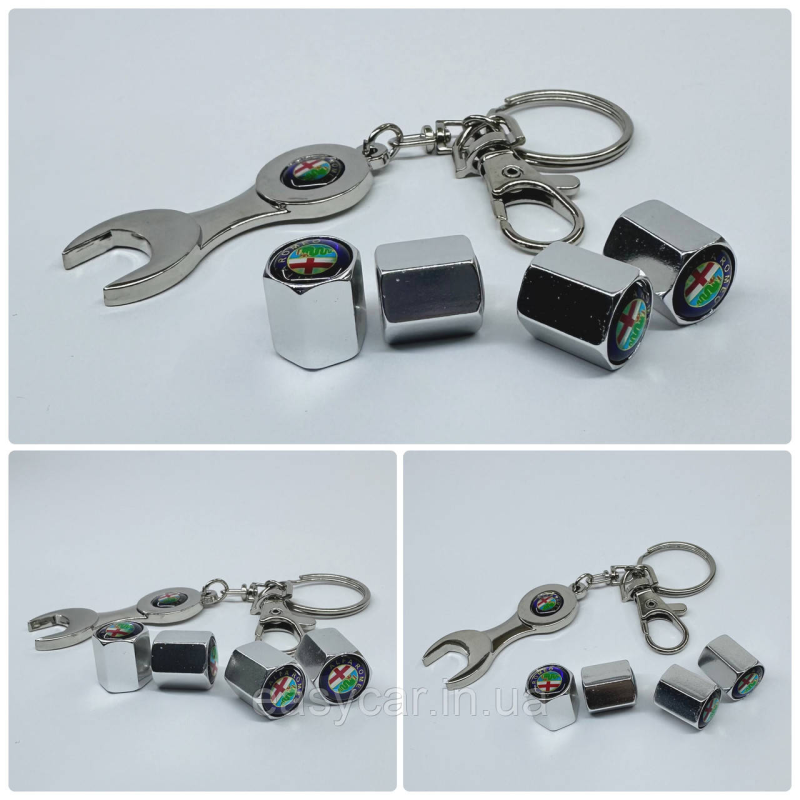 Захисні ковпачки на ніпеля Alfa Romeo + ключик-брелок у подарунок! Колір хром