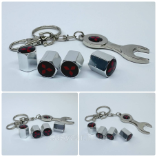 Захисні ковпачки на ніпеля Mitsubishi + ключик-брелок у подарунок! Колір хром