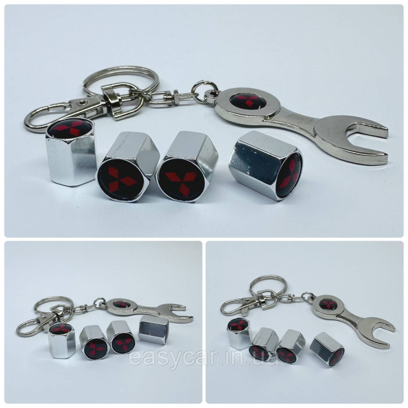 Захисні ковпачки на ніпеля Mitsubishi + ключик-брелок у подарунок! Колір хром