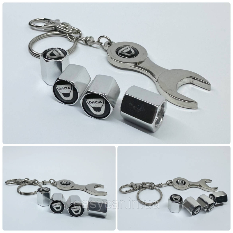 Захисні ковпачки на ніпеля Dacia + ключик-брелок у подарунок! Колір хром