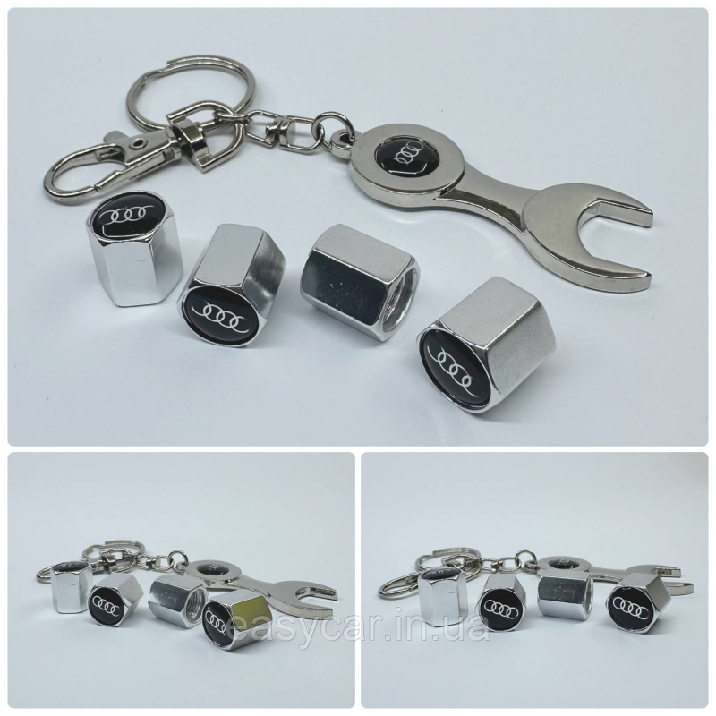 Захисні ковпачки на ніпеля Audi + ключик-брелок у подарунок! Колір хром Захисні ковпачки на ніпеля Audi + ключик-брелок у подарунок! Колір хром