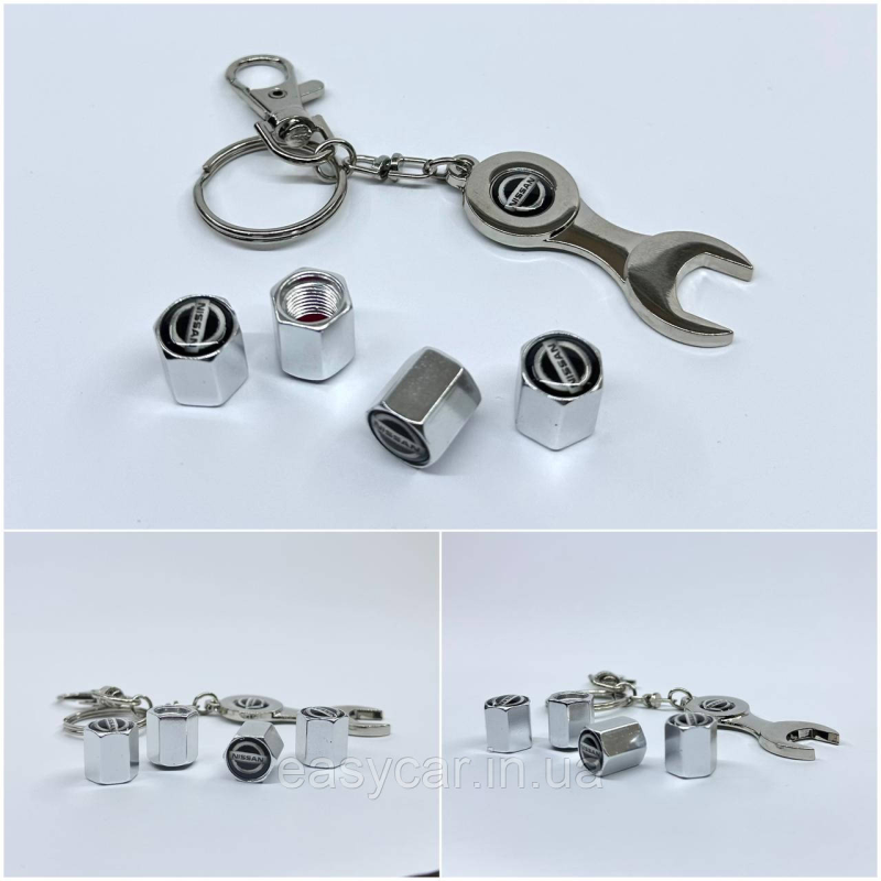 Захисні ковпачки на ніпеля Nissan + ключик-брелок у подарунок! Колір хром