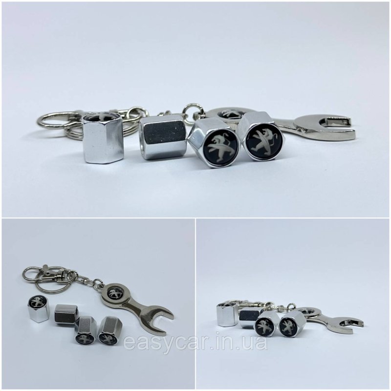 Захисні ковпачки на ніпеля Peugeot + ключик-брелок у подарунок! Колір хром