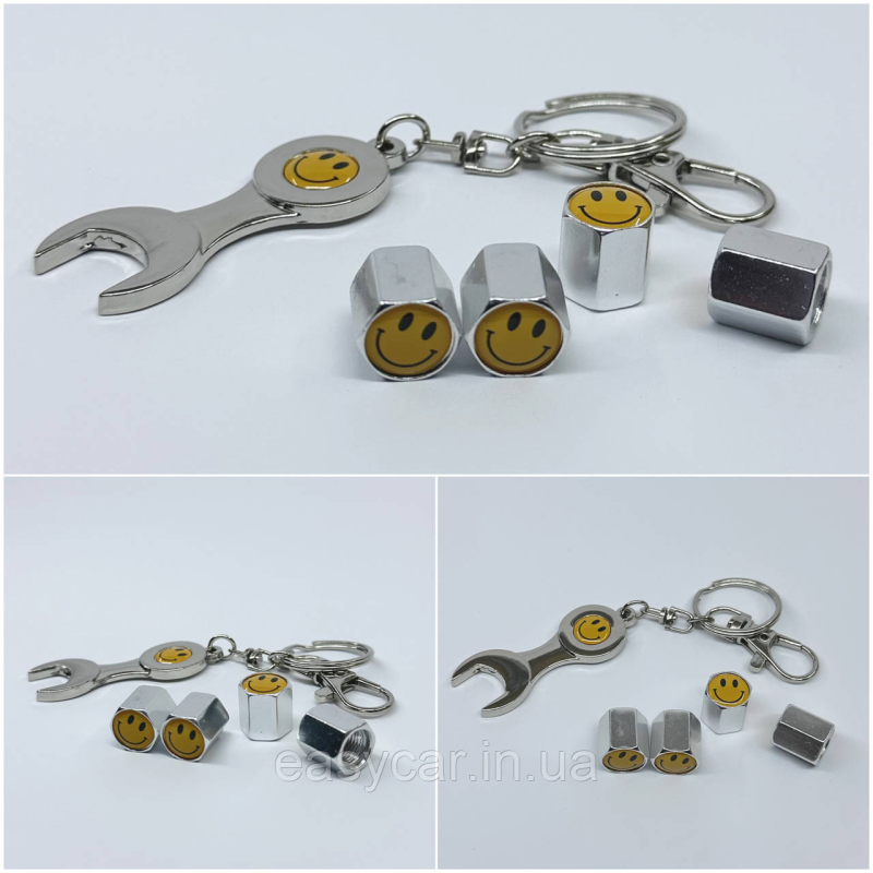 Захисні ковпачки на ніпеля Смайл + ключик-брелок у подарунок! Колір хром