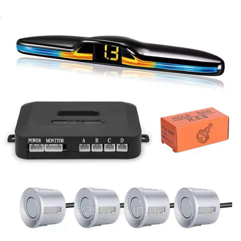 Автомобільна паркувальна система на 4 датчика Срібного кольору Автомобільна паркувальна система на 4 датчика Срібного кольору