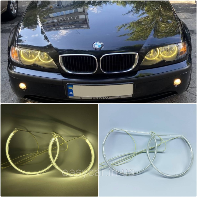 CCFL Ангельські оченята на BMW E46 без лінз Жовті CCFL Ангельські оченята на BMW E46 без лінз Жовті