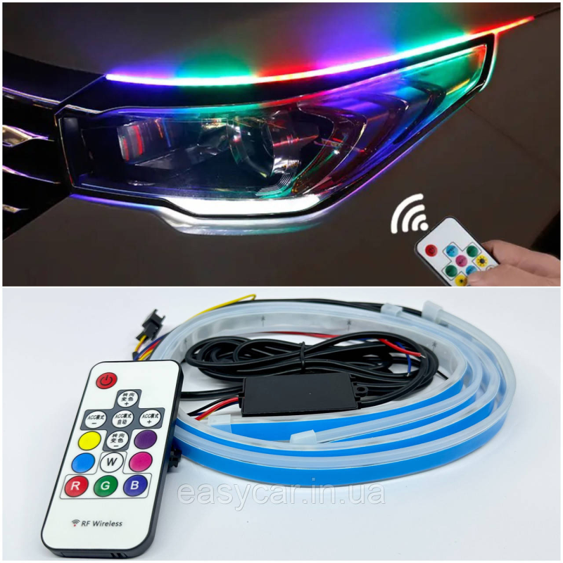 АКЦІЯ! Гнучкі денні ходові вогні RGB (багатобарвні) з біжучим поворотом DRL 60см Ходові вогні 2 в 1 АКЦІЯ! Гнучкі денні ходові вогні RGB (багатобарвні) з біжучим поворотом DRL 60см Ходові вогні 2 в 1