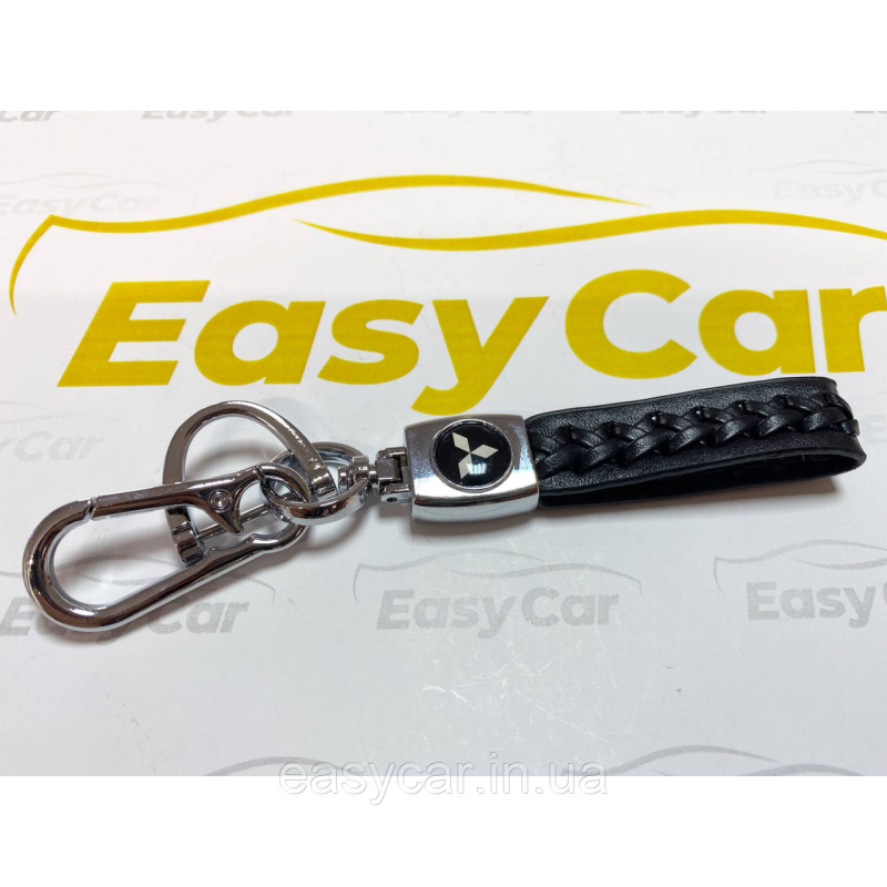 Плетений брелок для ключів авто Mitsubishi Хром