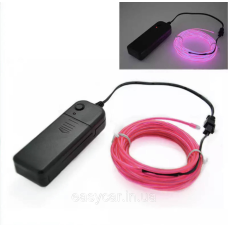 “Холодний неон“ круглий 2,2 мм товщина РОЗОВИЙ 1 м + інвертор від батарейок