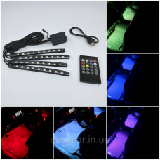Підсвітка салону автомобіля Led RGB 4х9 USB (багатоколірна) + Музика