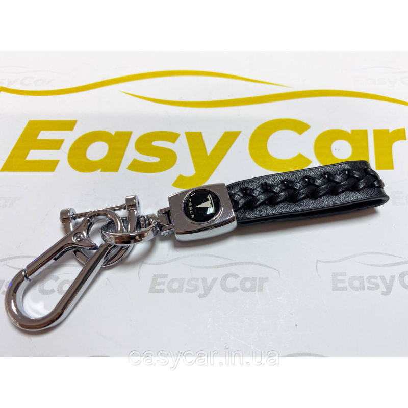 Плетений брелок для ключів авто Tesla Хром