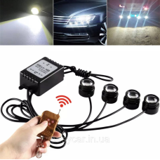 Денні ходові вогні-строби ДХО, стробоскоп 2 в 1 на 4 діоди 16 РЕЖИМІВ СТРОБОСКОПІВ