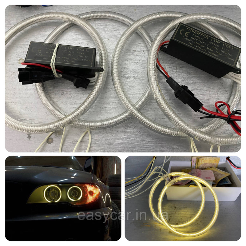 CCFL Ангельські оченята на BMW E46 COUPE Жовті CCFL Ангельські оченята на BMW E46 COUPE Жовті