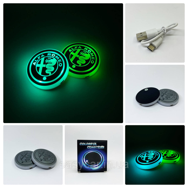 Підсвітка в підсклянник із логотипом ALFA ROMEO з датчиком світла на акумуляторі Підсвітка в підсклянник із логотипом ALFA ROMEO з датчиком світла на акумуляторі