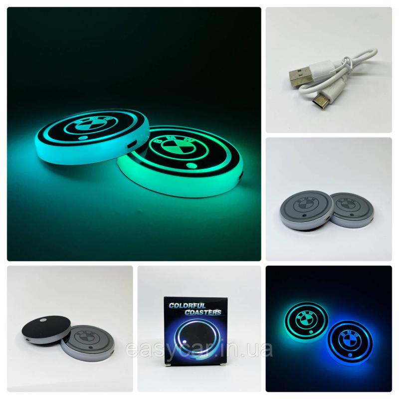 Підсвітка в підсклянник із логотипом BMW з датчиком світла на акумуляторі Підсвітка в підсклянник із логотипом BMW з датчиком світла на акумуляторі