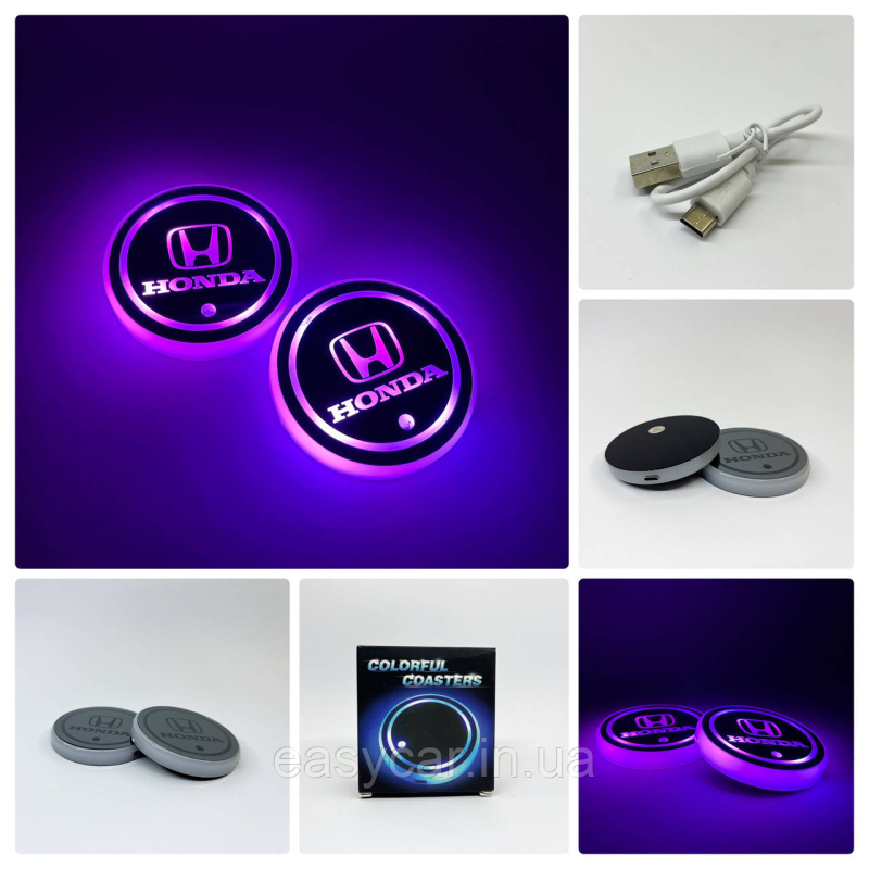 Підсвітка в підсклянник із логотипом HONDA з датчиком світла на акумуляторі Підсвітка в підсклянник із логотипом HONDA з датчиком світла на акумуляторі