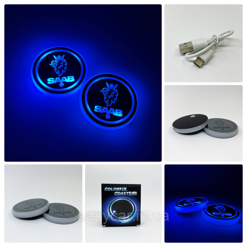Підсвітка в підсклянник із логотипом SAAB з датчиком світла на акумуляторі