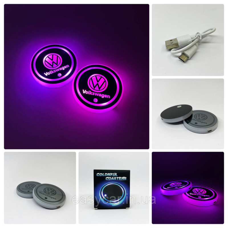 Підсвітка в підсклянник із логотипом VOLKSWAGEN з датчиком світла на акумуляторі