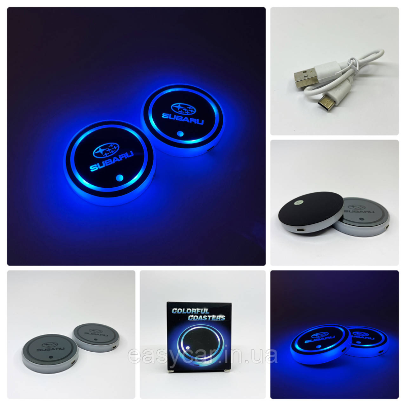 Підсвітка в підсклянник із логотипом SUBARU з датчиком світла на акумуляторі