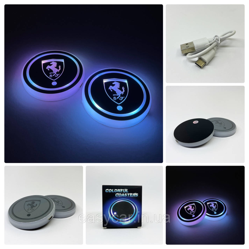 Підсвітка в підсклянник із логотипом FERRARI з датчиком світла на акумуляторі Підсвітка в підсклянник із логотипом FERRARI з датчиком світла на акумуляторі