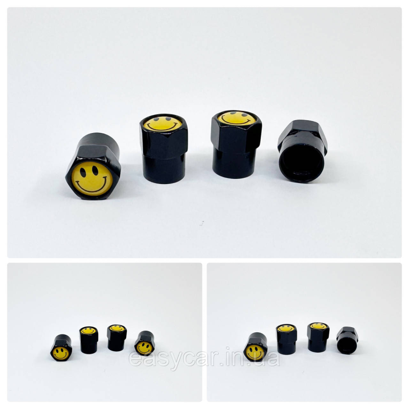 Захисні ковпачки на ніпеля Смайл 4 шт. Чорні Захисні ковпачки на ніпеля Смайл 4 шт. Чорні