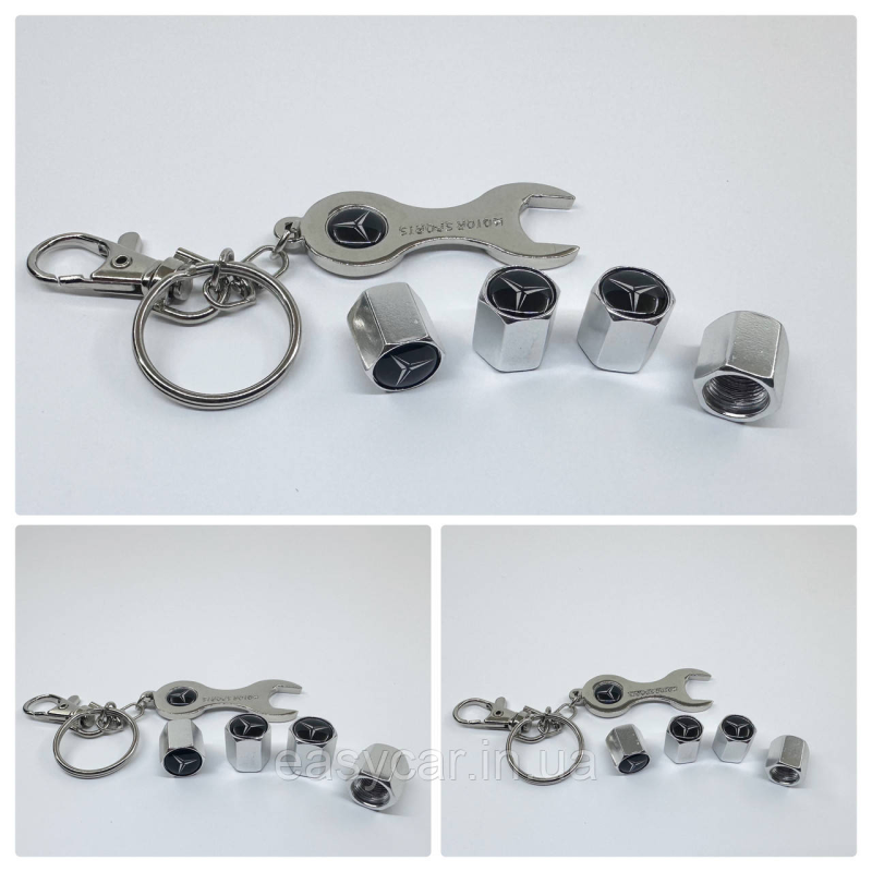 Захисні ковпачки на ніпеля Mercedes + ключик-брелок у подарунок! Колір хром