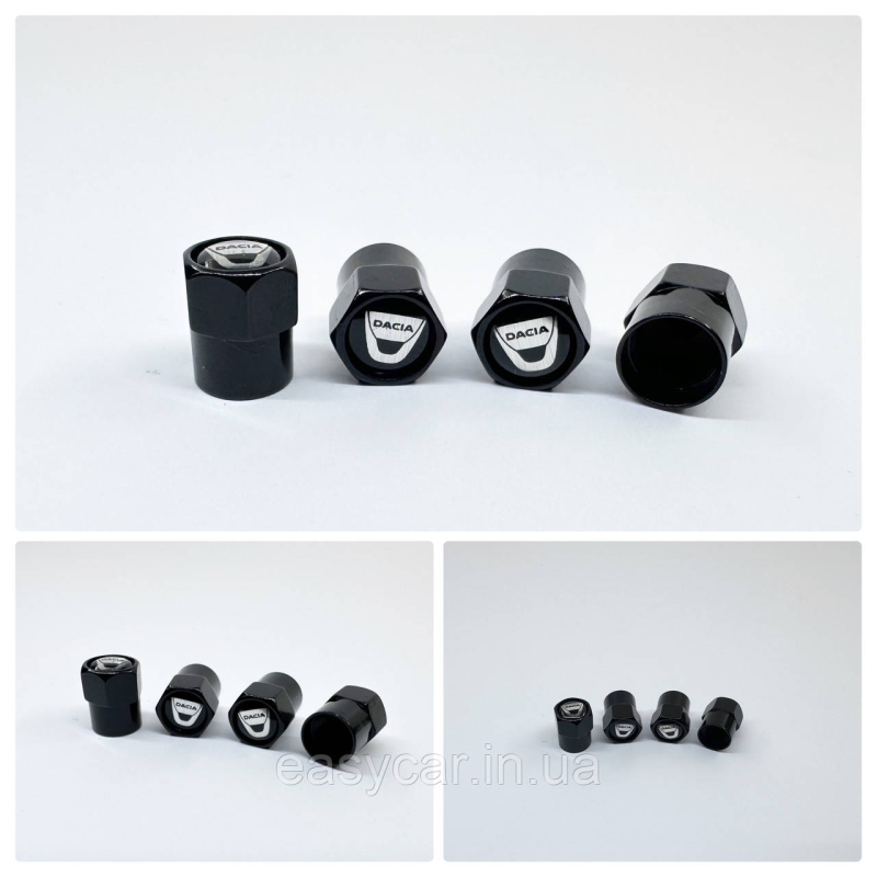 Захисні ковпачки на ніпелях DACIA 4 шт Чорні Захисні ковпачки на ніпелях DACIA 4 шт Чорні