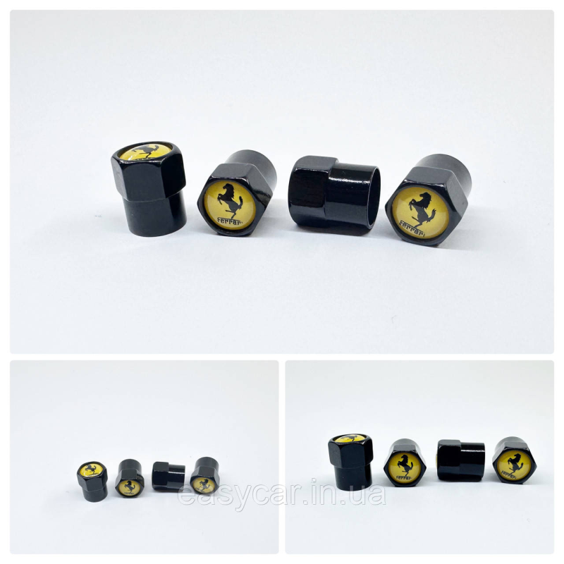 Захисні ковпачки на ніпеля Ferrari 4 шт. Чорні Захисні ковпачки на ніпеля Ferrari 4 шт. Чорні