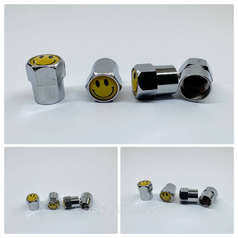 Захисні ковпачки на ніпелях СМАЙЛ 4 шт Хром Захисні ковпачки на ніпелях СМАЙЛ 4 шт Хром