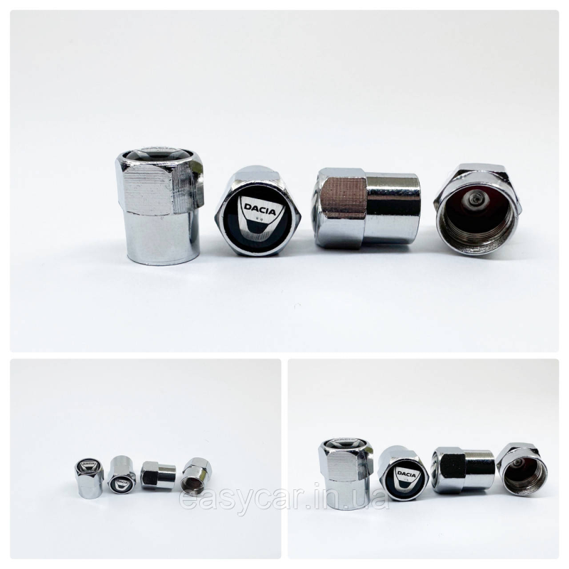 Захисні ковпачки на ніпелях DACIA 4 шт Хром Захисні ковпачки на ніпелях DACIA 4 шт Хром