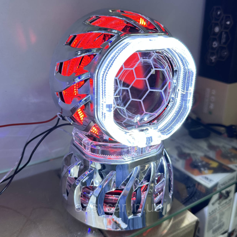 Комплект Бі-ксенонових лінз 2,5“ (64 mm) H1. З ангельськими оченятами БІЛІ + ЧЕРВОНІ