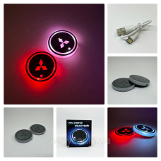 Підсвітка в підсклянник із логотипом MITSUBISHI з датчиком світла на акумуляторі